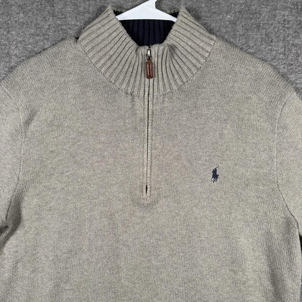 Polo By Ralph Lauren Sweater Mens Large Gray Quarter Zip Mock Neck Cotton Pony